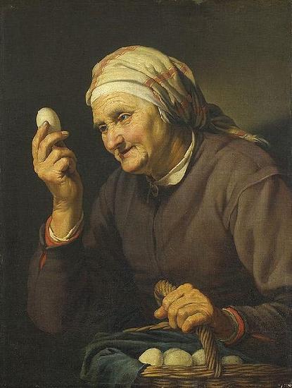 Hendrick Bloemaert Old woman selling eggs. oil painting picture
